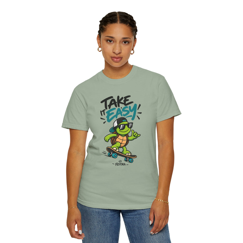 Take It Easy Skate Turtle Graphic T-Shirt | Festora Everyday