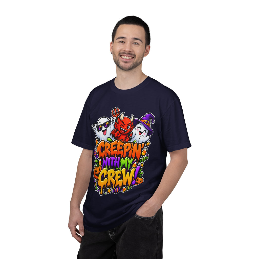 Creepin’ With My Crew Halloween T-Shirt – Colorful Funny Ghost & Devil Graphic Tee