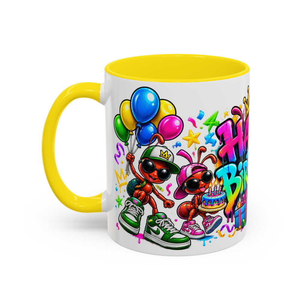 Happy Birthday Accent Coffee Mug - Colorful Graffiti Party Design (11 oz)