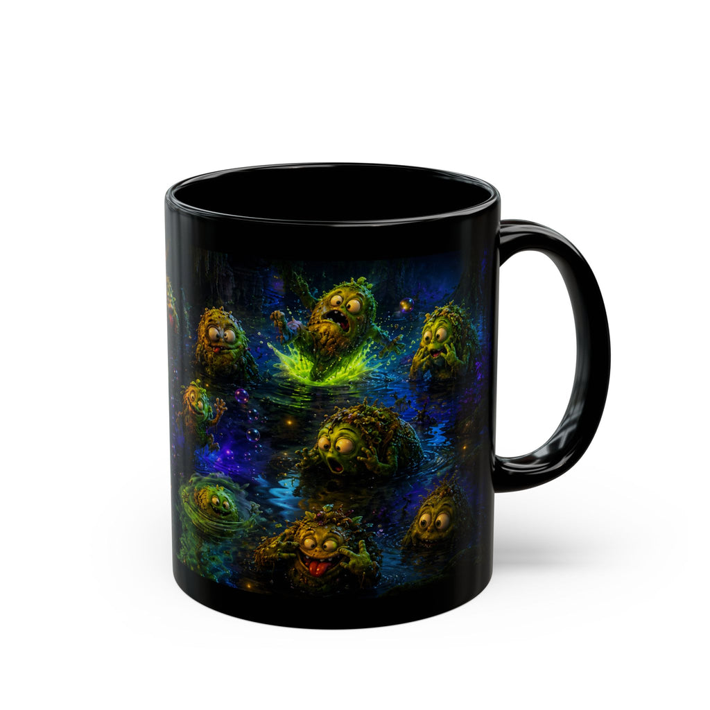 Fantasy Swamp Creatures Black Mug - Cute Mystic Bog Monsters