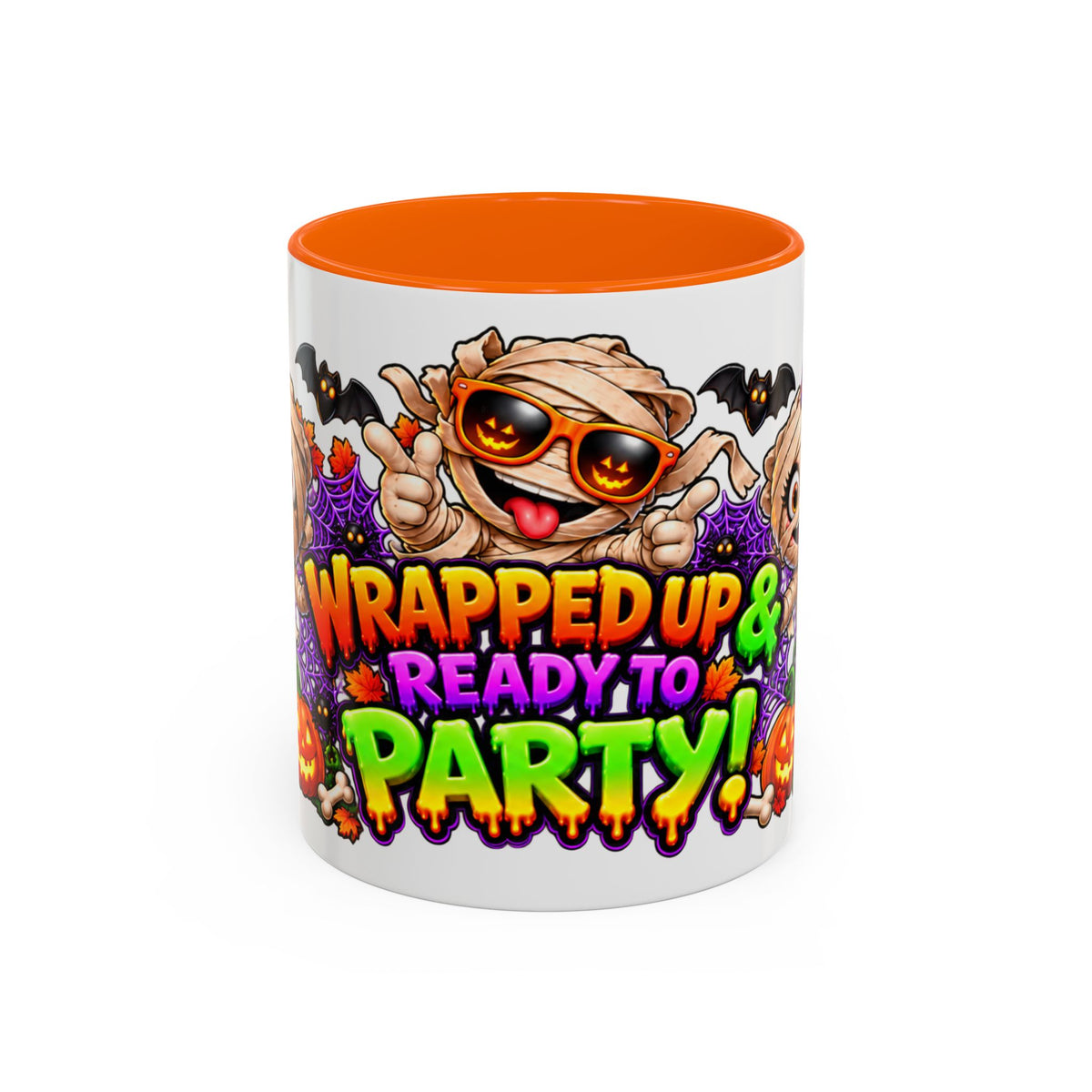 Wrapped Up & Ready to Party White Mug – Funny Mummies & Spooky Party Design