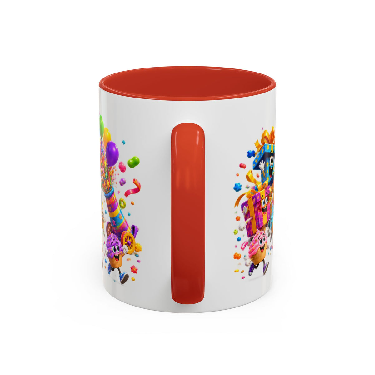 Birthday Party Coffee Mug – Colorful Happy Birthday Cake & Balloon Design (11/15oz Accent Mug)