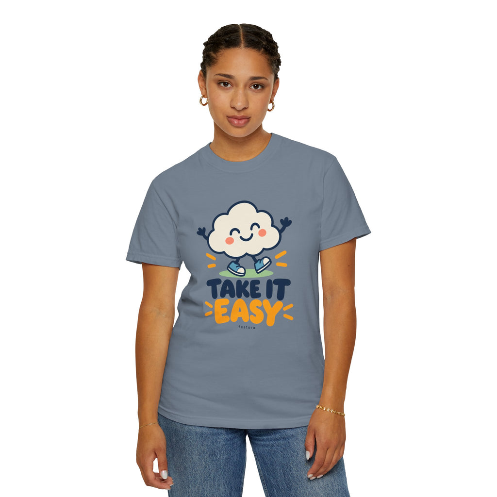 Take It Easy – Happy Cloud Graphic T-Shirt | Festora Everyday