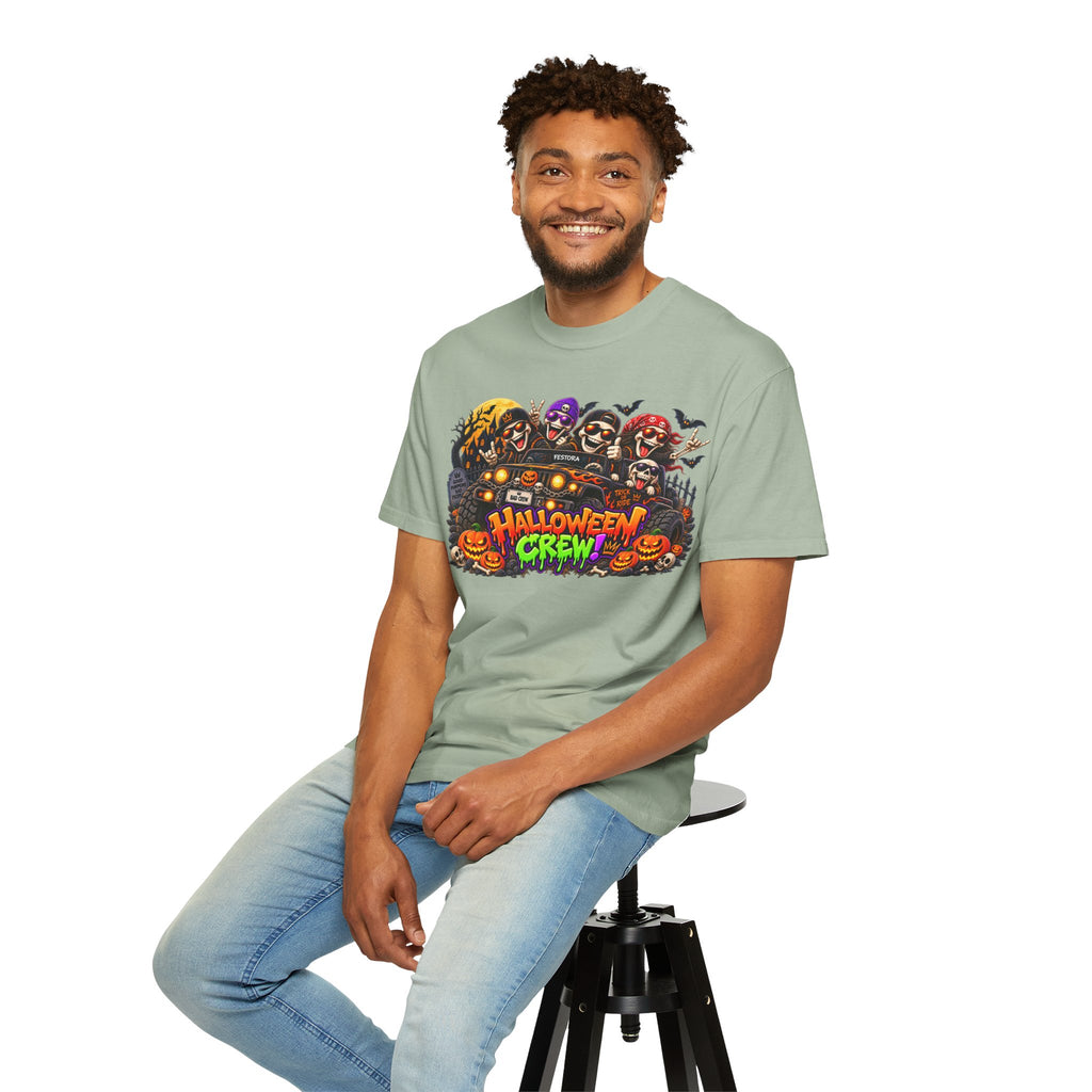 Halloween Crew T-Shirt – Skeleton Jeep Spooky Graphic Tee
