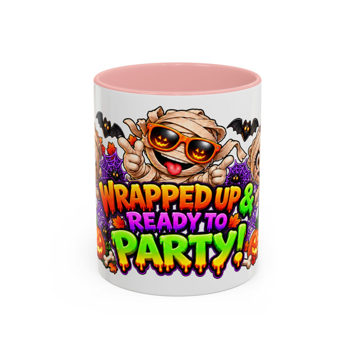 Wrapped Up & Ready to Party White Mug – Funny Mummies & Spooky Party Design
