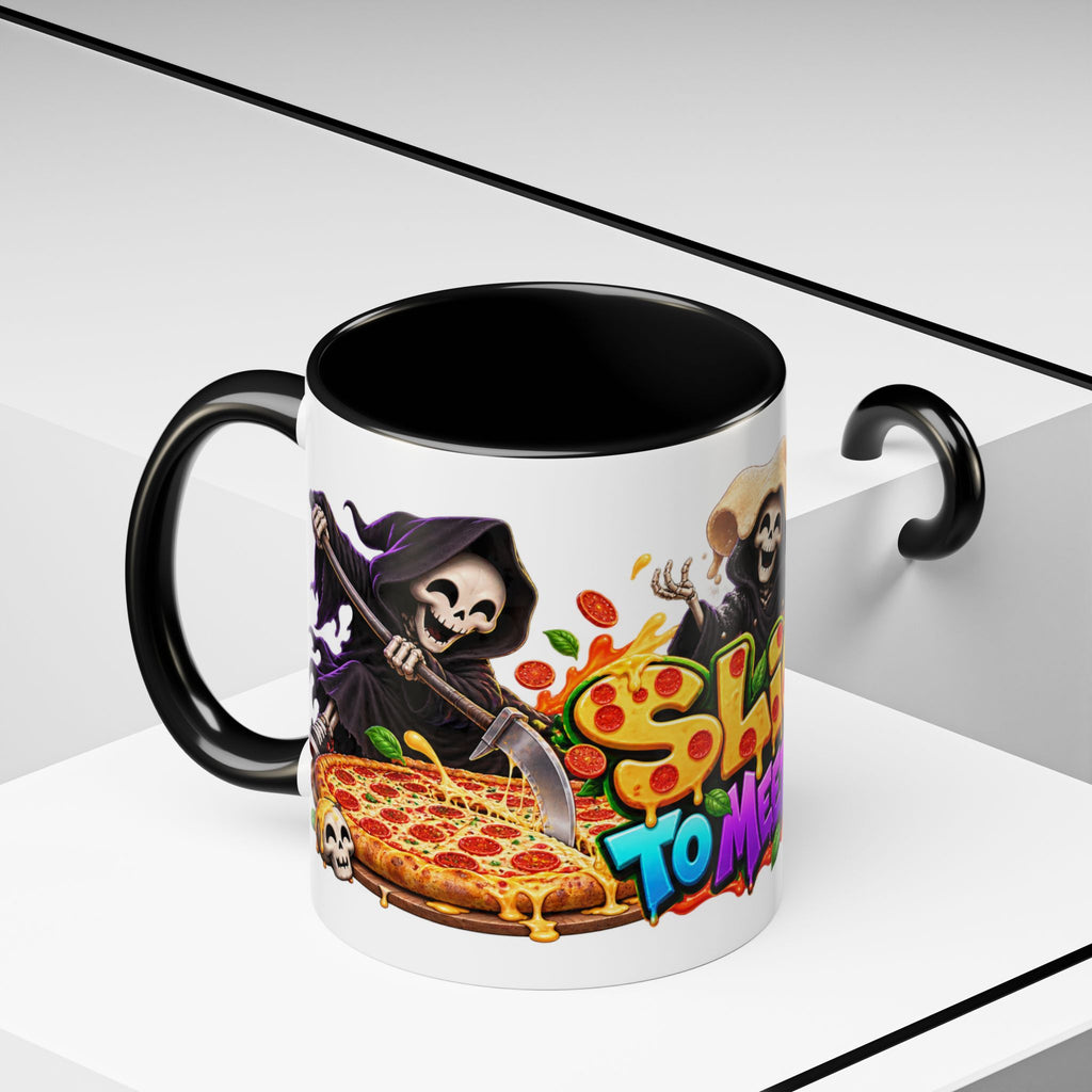 Slice to Meet You Funny Grim Reaper Pizza Halloween White Mug