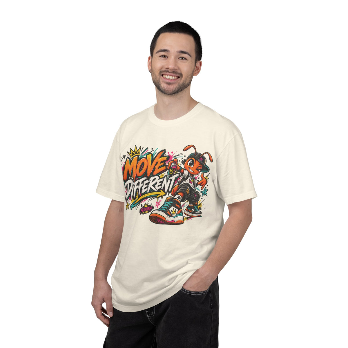 Move Different Graphic T-Shirt — Streetwear Skate Ant Mascot Design