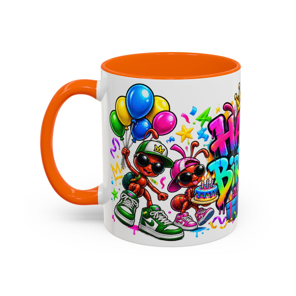Happy Birthday Accent Coffee Mug - Colorful Graffiti Party Design (11 oz)