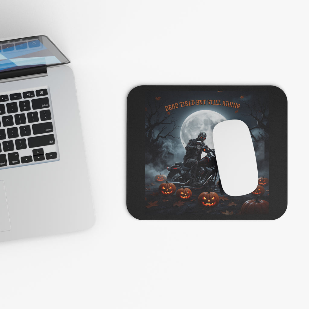Halloween Motorcycle Mouse Pad — "Dead Tired But Still Riding" Rider Desk Mat