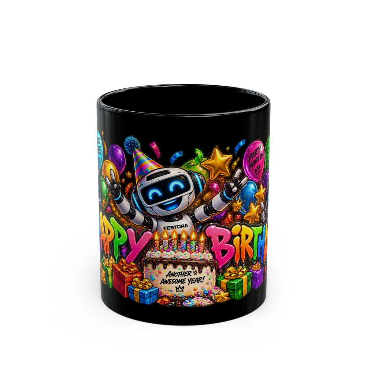 Birthday Robot Mug — Colorful Happy Birthday Gift Coffee Cup (11oz)