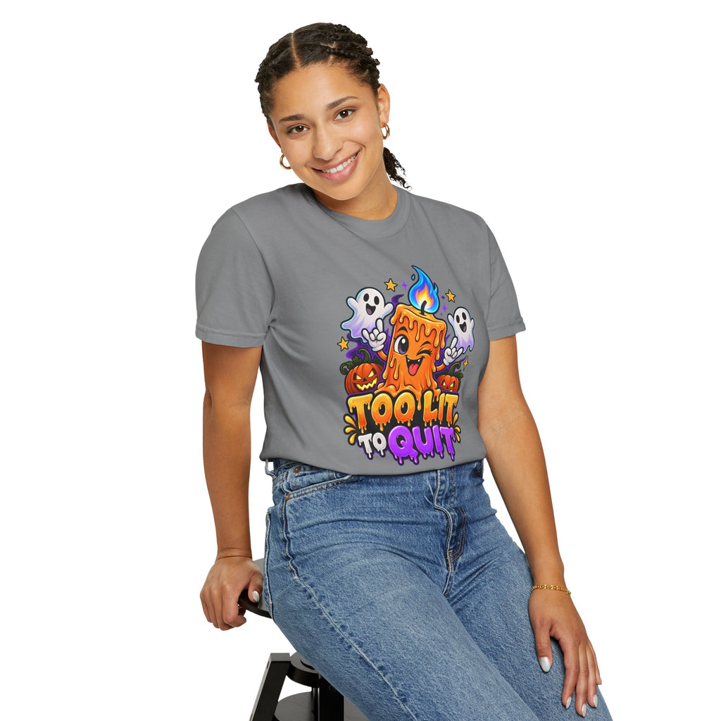 Too Lit to Quit – Funny Halloween Candle T-Shirt