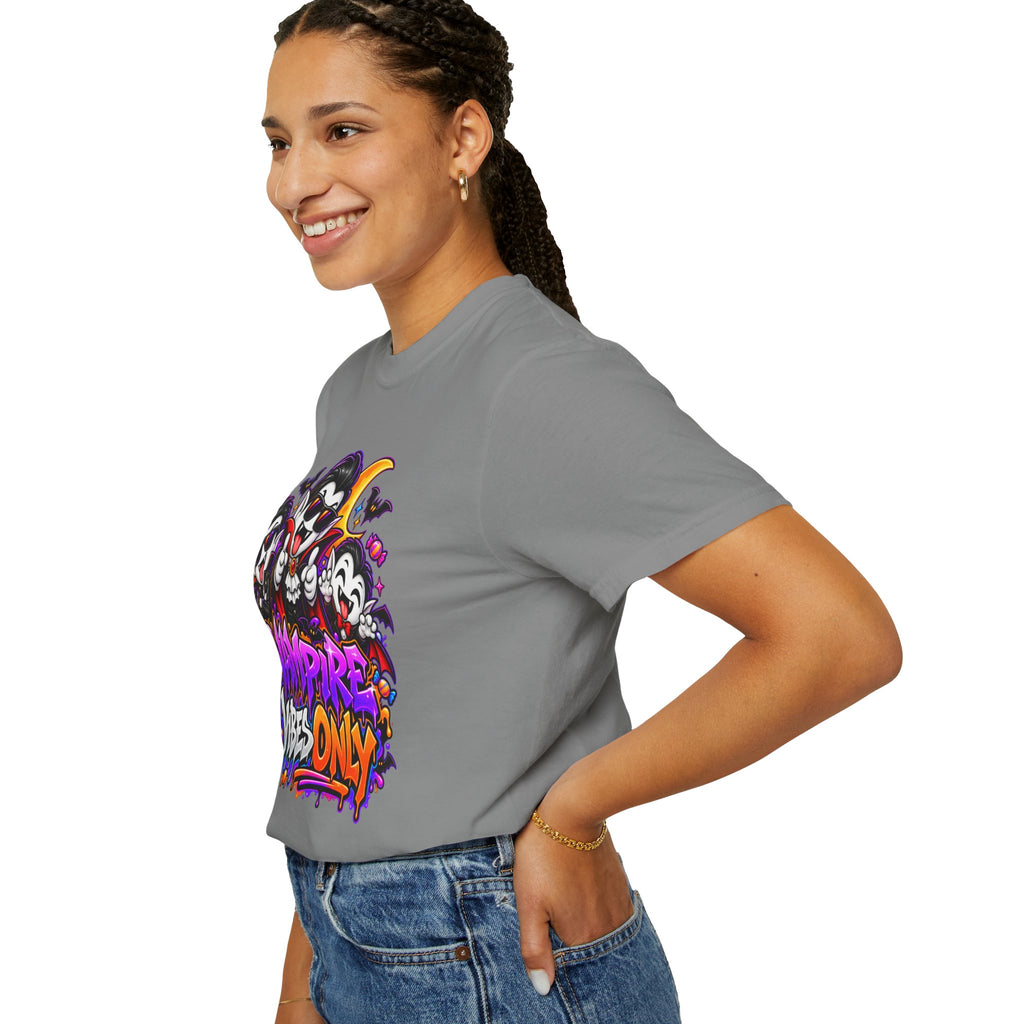 Neon Vampire Vibes Halloween Unisex Garment-Dyed T-Shirt Featuring a Cool Festora Vampire Crew