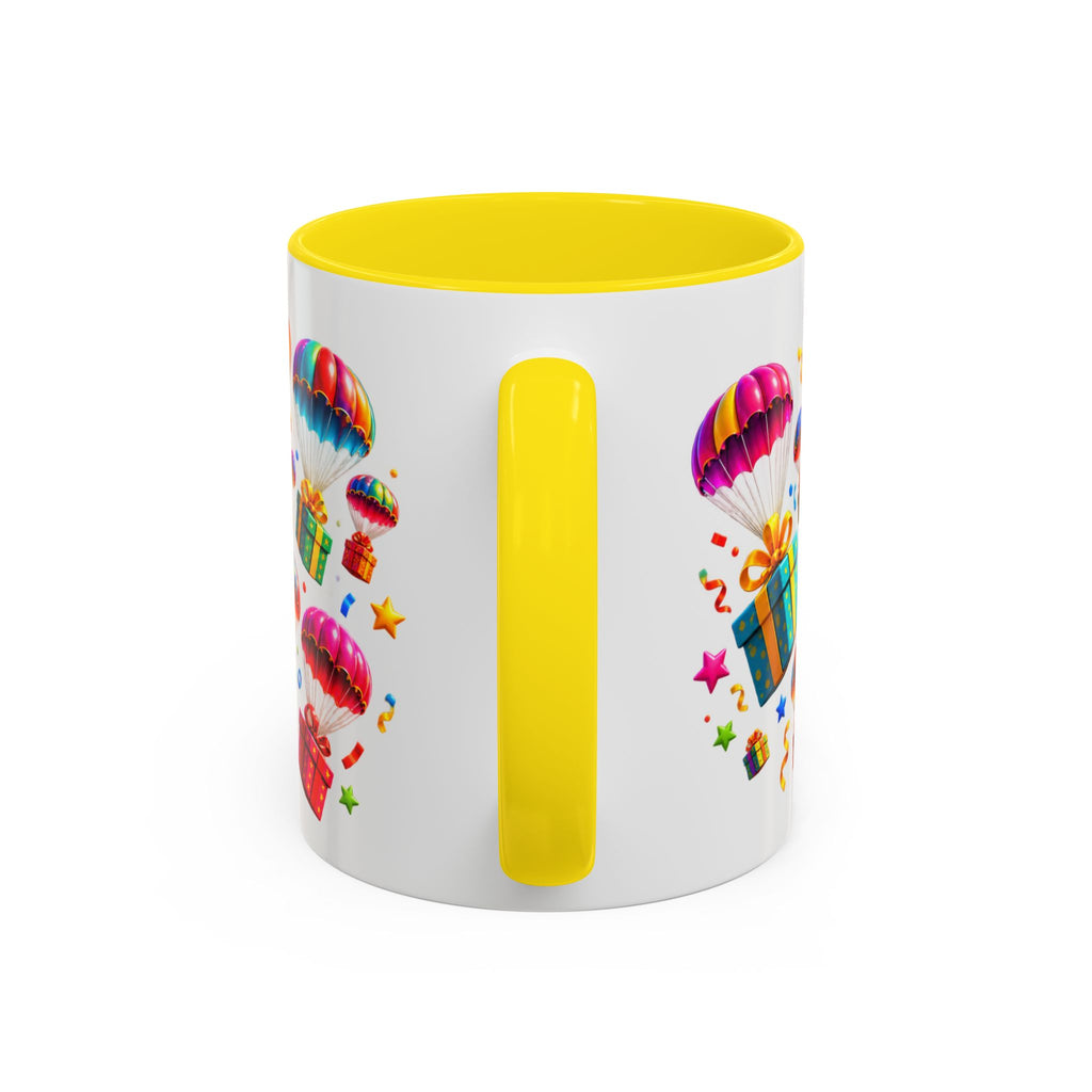 Birthday Gifts Coffee Mug — "It's Raining Birthday Gifts!" Colorful Accent Mug