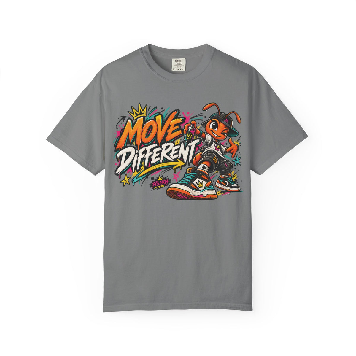 Move Different Graphic T-Shirt — Streetwear Skate Ant Mascot Design