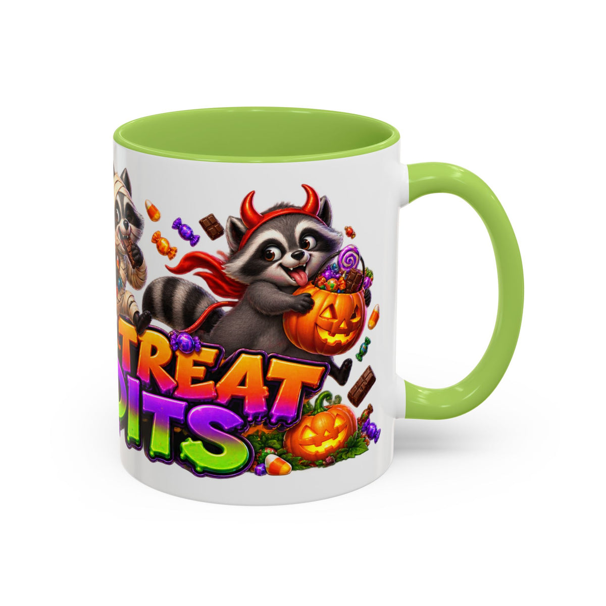 Trick or Treat Bandits Raccoons Halloween White Mug