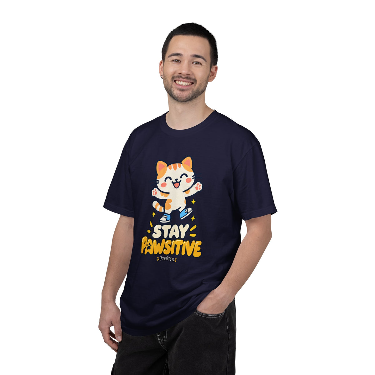 Stay Pawsitive – Cute Happy Cat Graphic T-Shirt