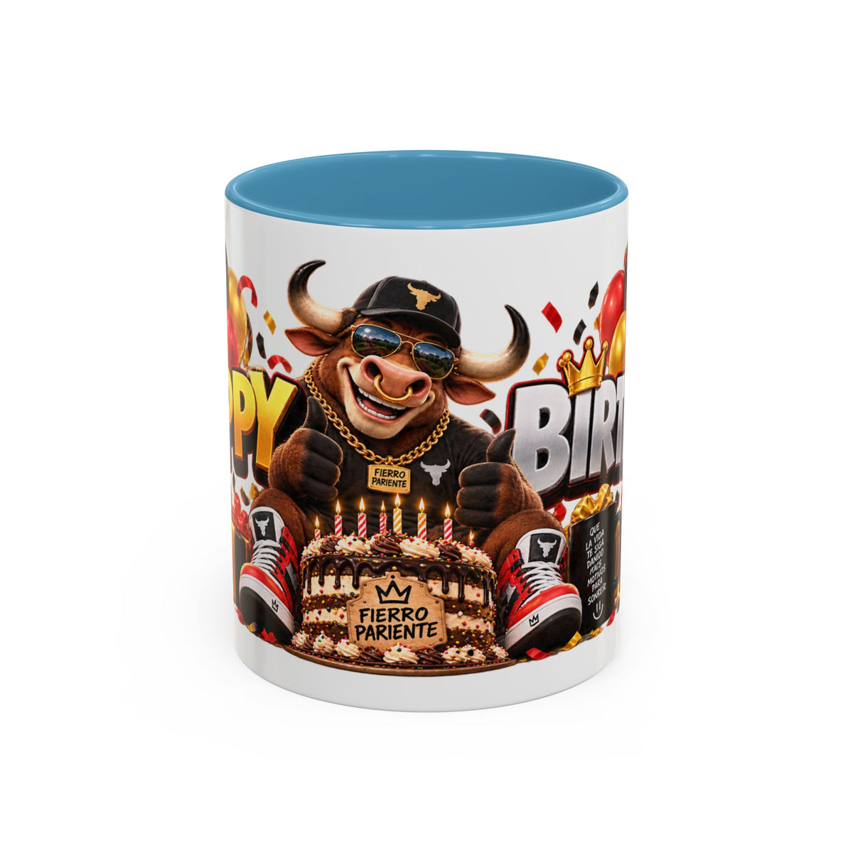 Happy Birthday Bull Mug – Colorful 3D Birthday Gift – White Coffee Mug