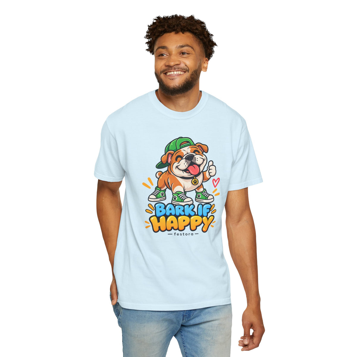 Bark If Happy – Cute Bulldog Graphic T-Shirt