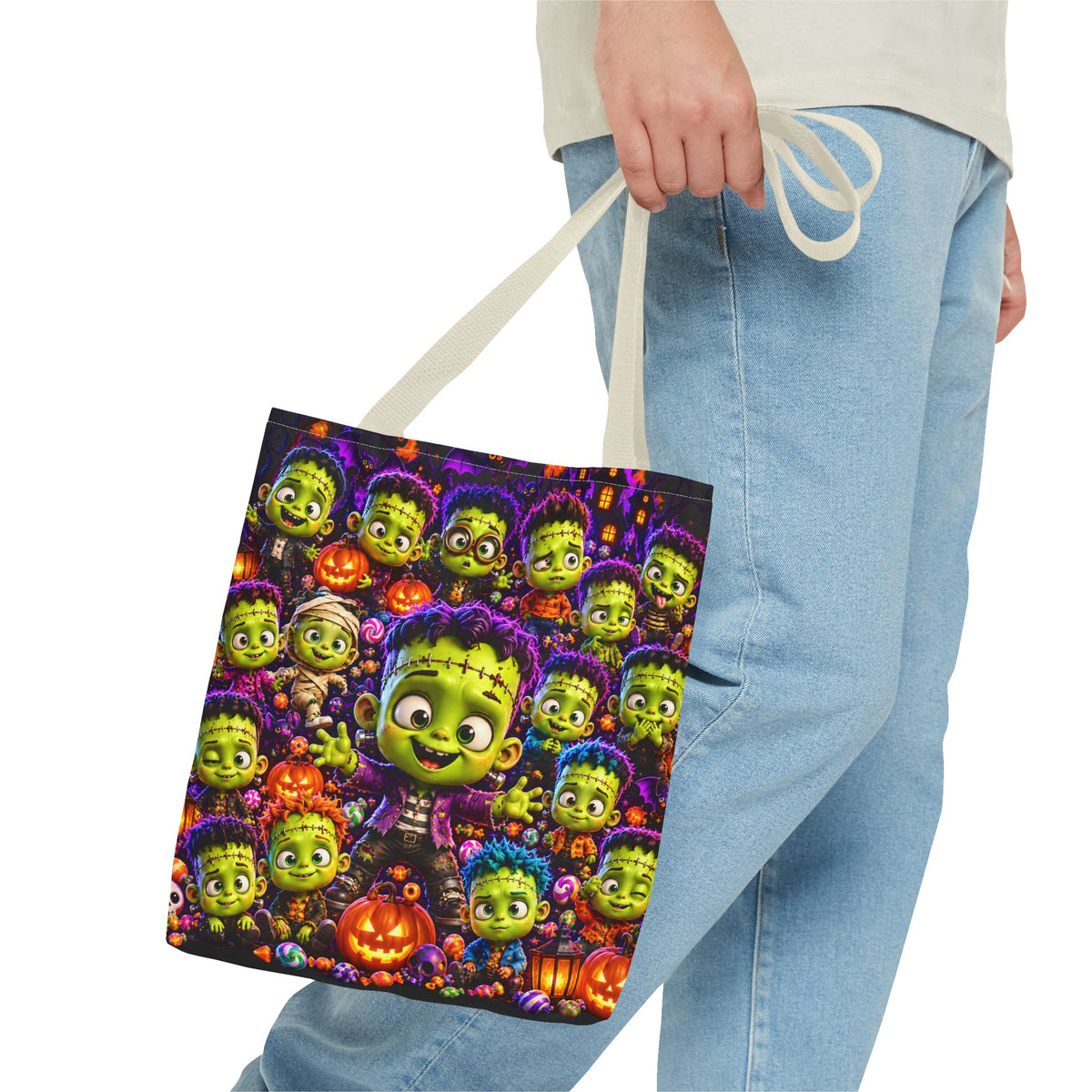 FestoraShop Funny Frankis Halloween Tote Bag - Cute 3D Monsters & Pumpkins