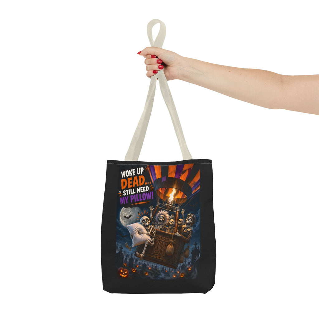 Halloween Ghost Tote — "Woke Up Dead... Still Need My Pillow" All-Over Print Tote
