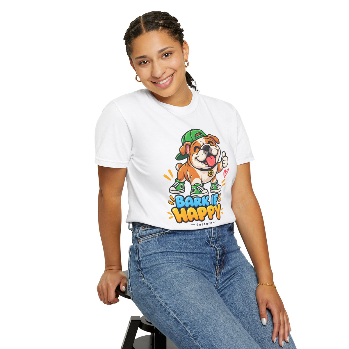 Bark If Happy – Cute Bulldog Graphic T-Shirt