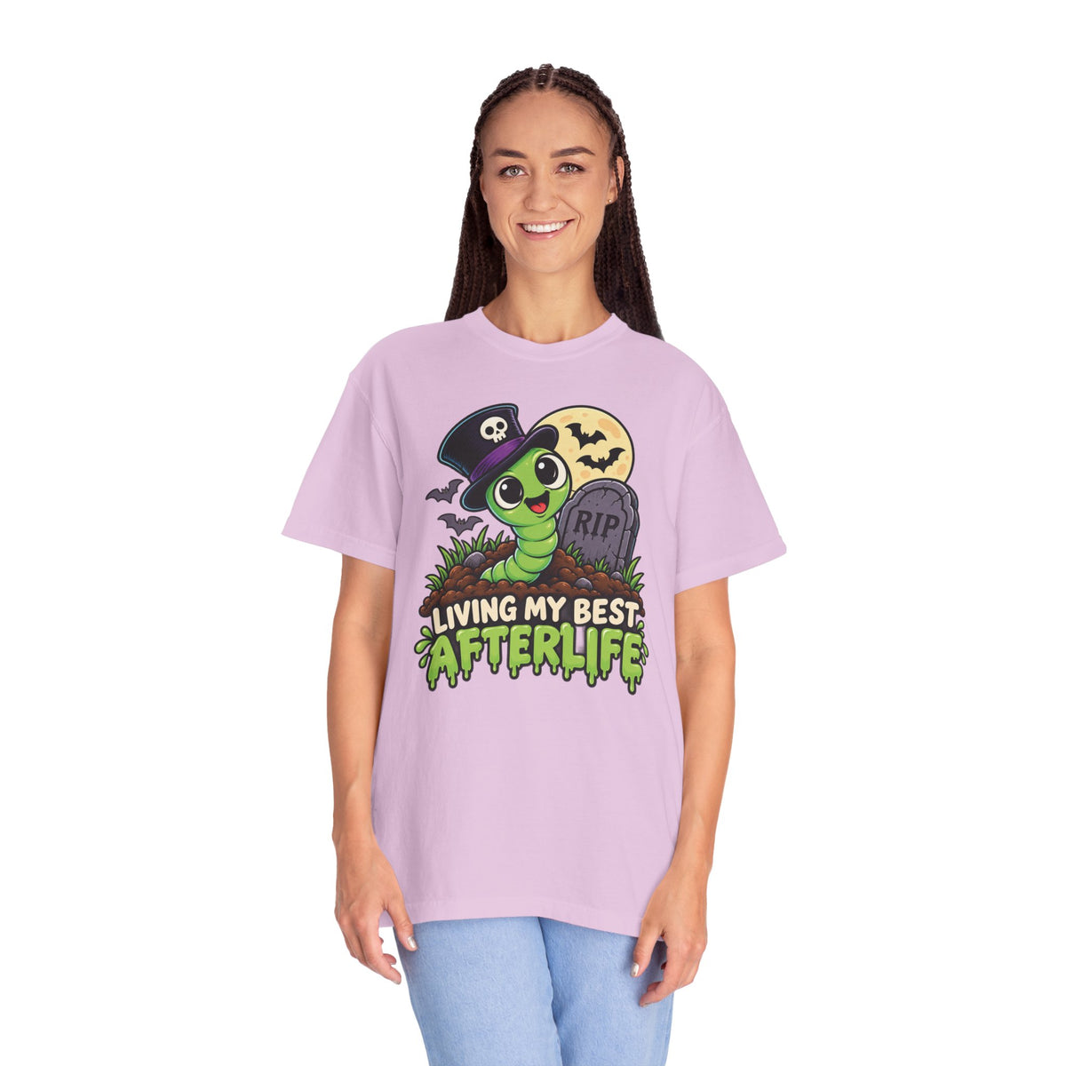 Living My Best Afterlife – Cute Halloween Graveyard Worm T-Shirt
