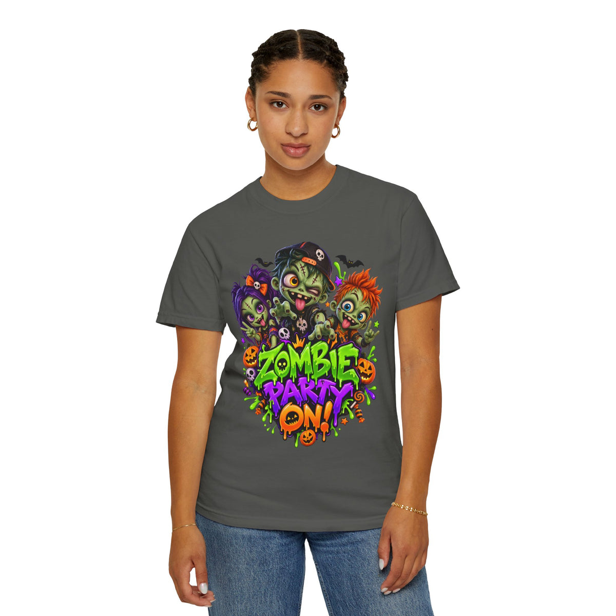 Zombie Party On! – Halloween Zombie Crew Graphic T-Shirt