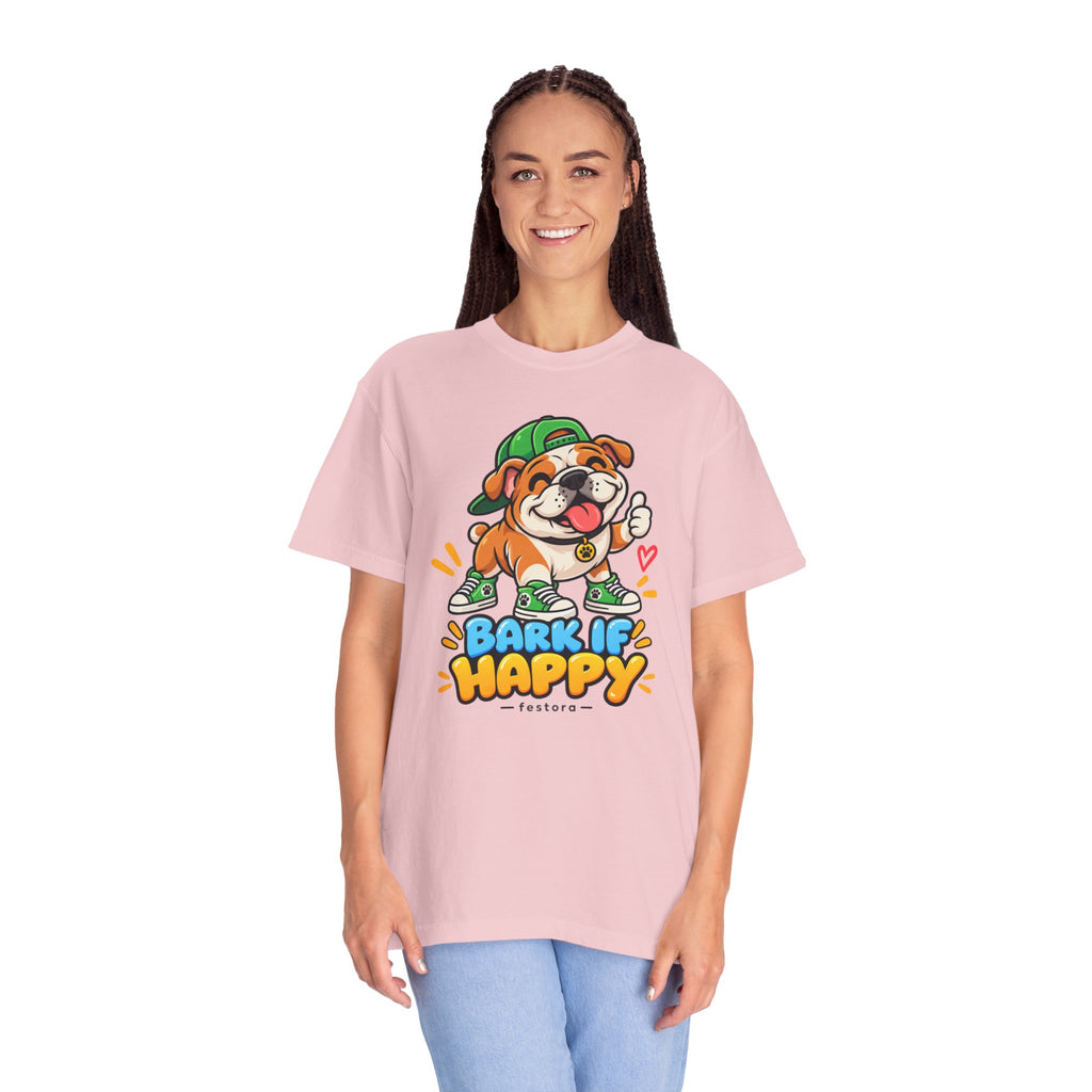 Bark If Happy – Cute Bulldog Graphic T-Shirt