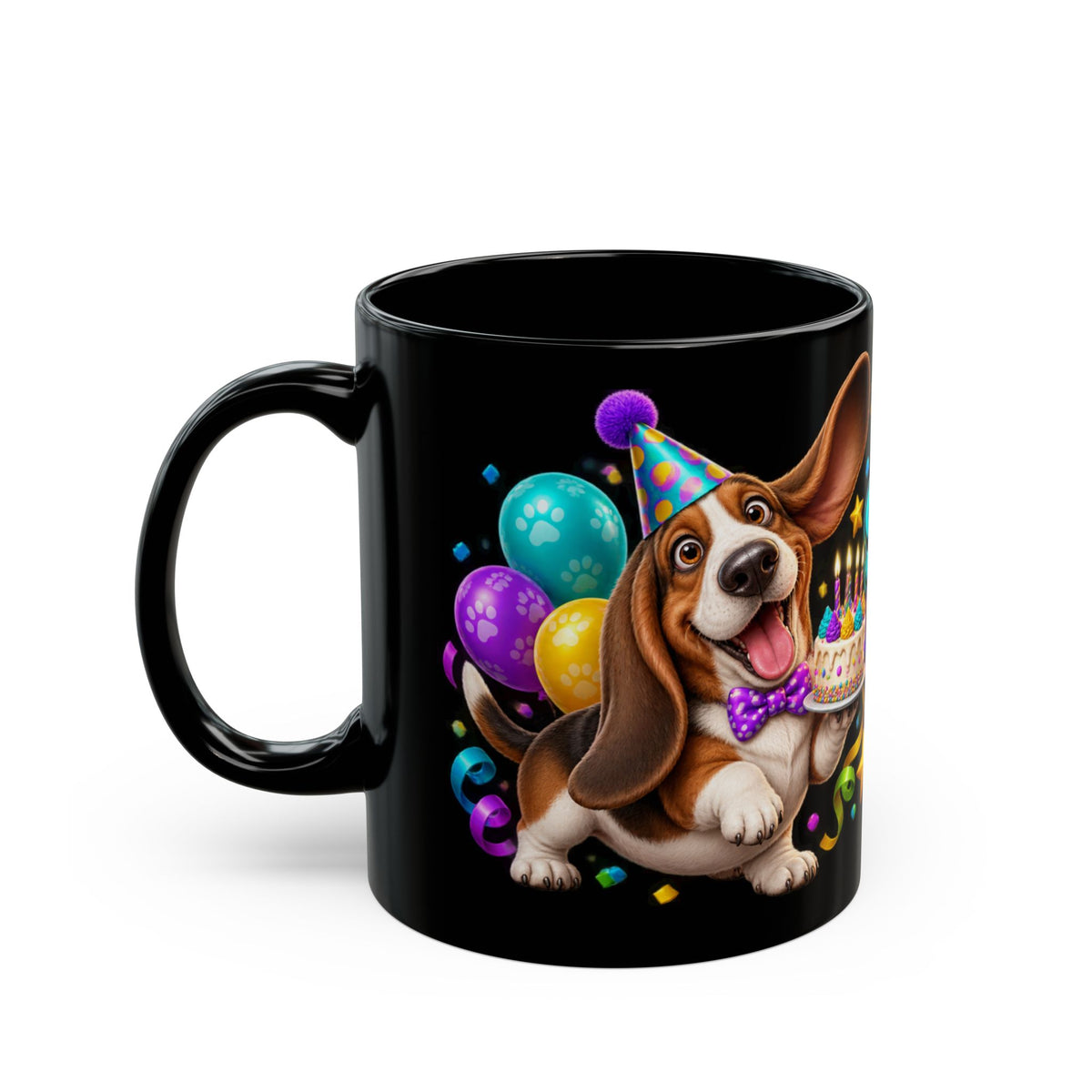 Short Legs Big Birthday Energy Basset Hound Black Mug