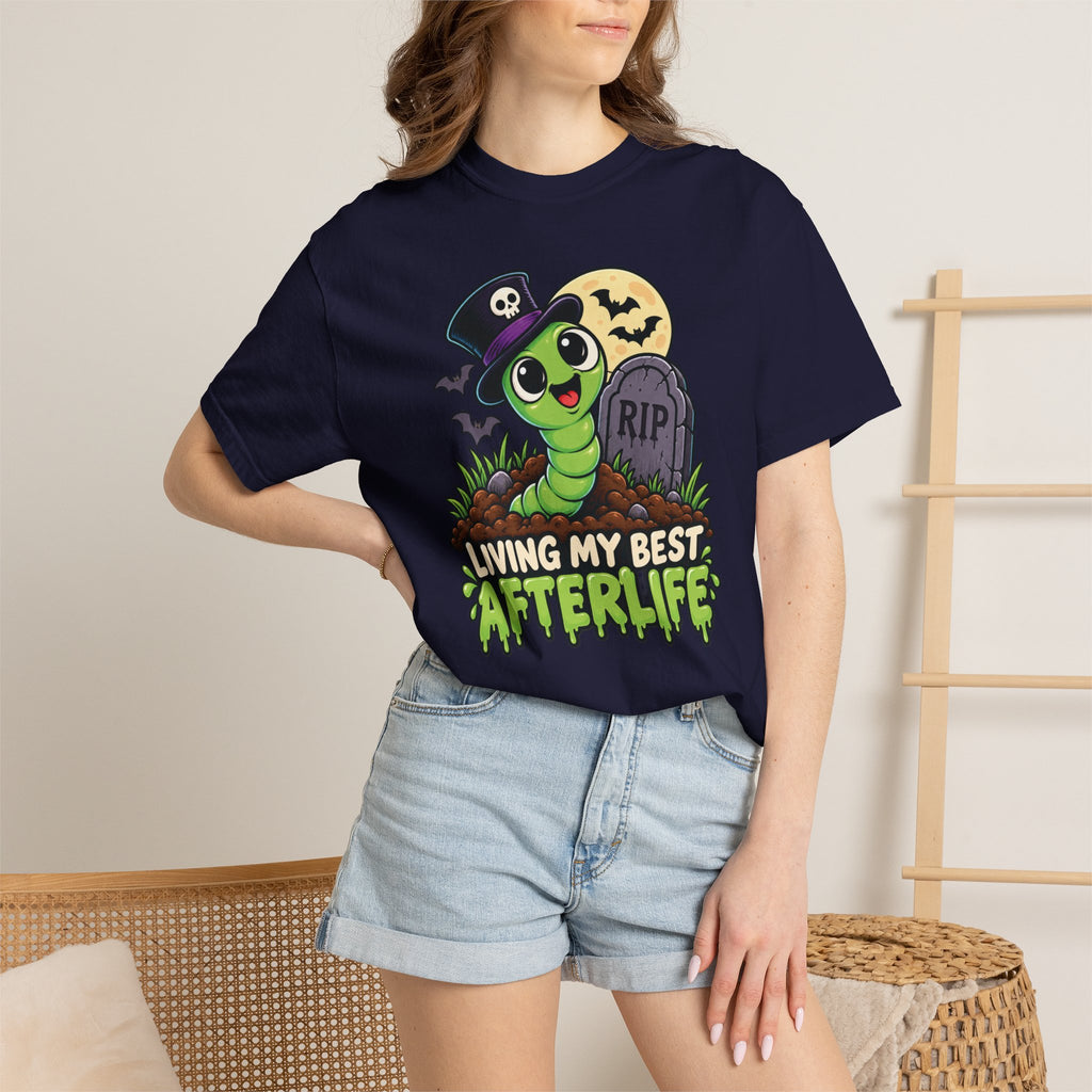 Living My Best Afterlife – Cute Halloween Graveyard Worm T-Shirt