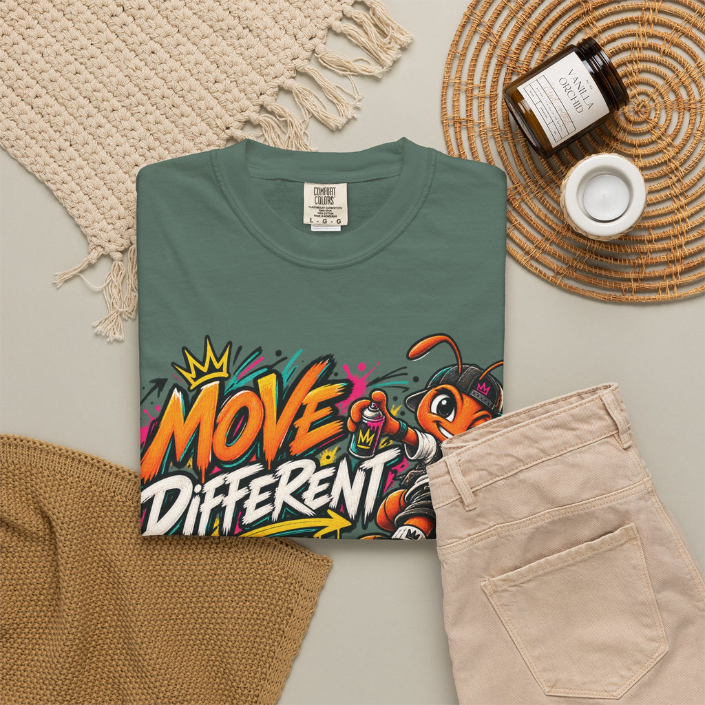Move Different Graphic T-Shirt — Streetwear Skate Ant Mascot Design