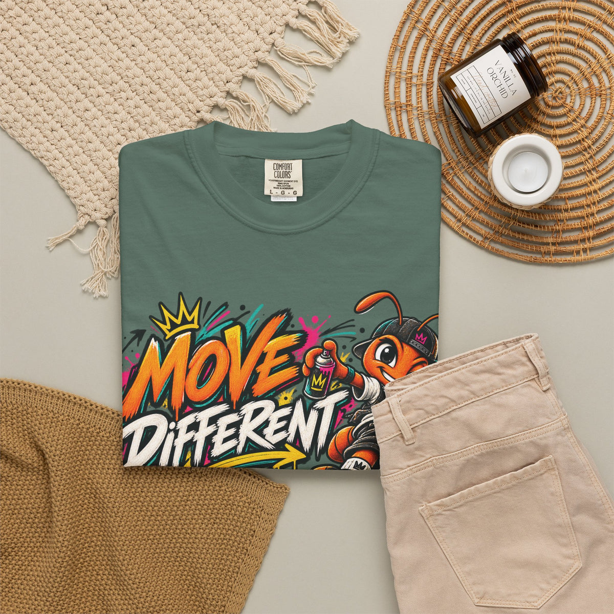 Move Different Graphic T-Shirt — Streetwear Skate Ant Mascot Design