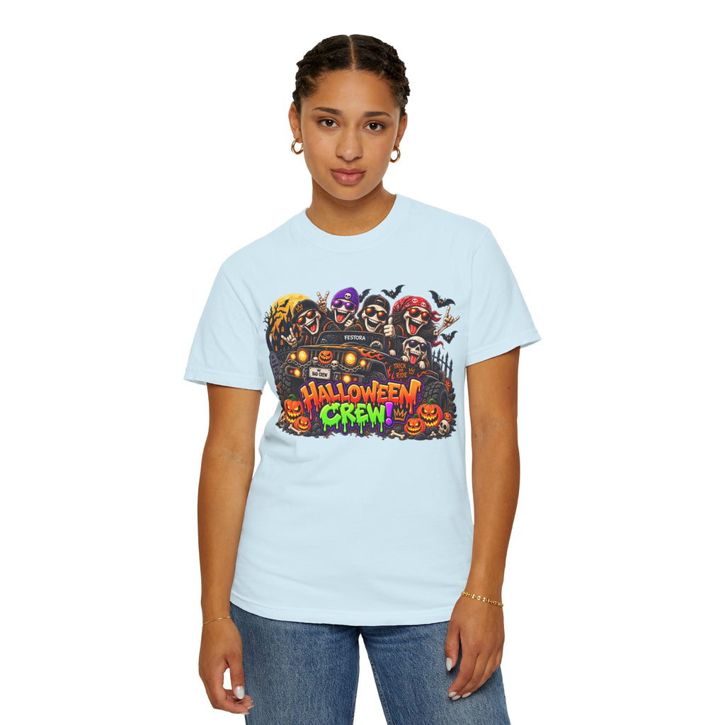 Halloween Crew T-Shirt – Skeleton Jeep Spooky Graphic Tee