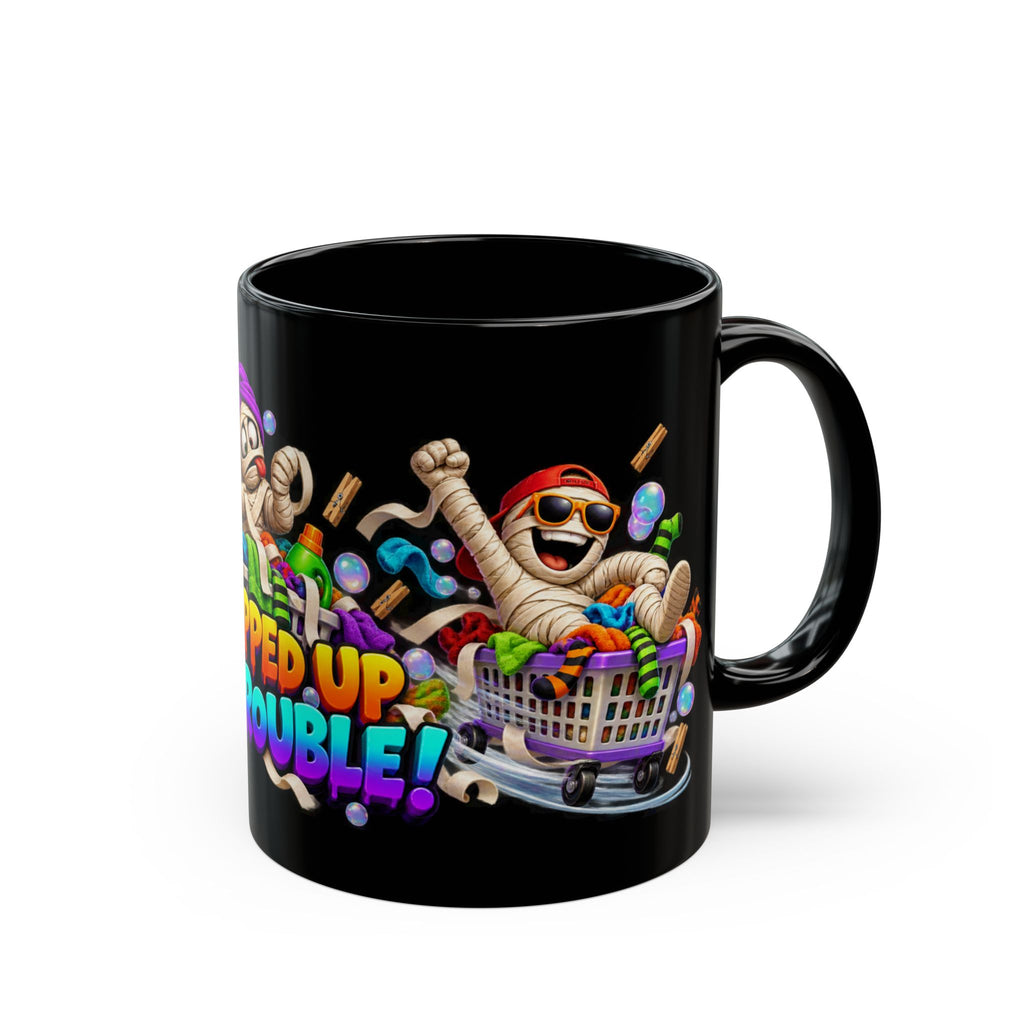 Wrapped Up in Trouble Mummy Halloween Black Mug