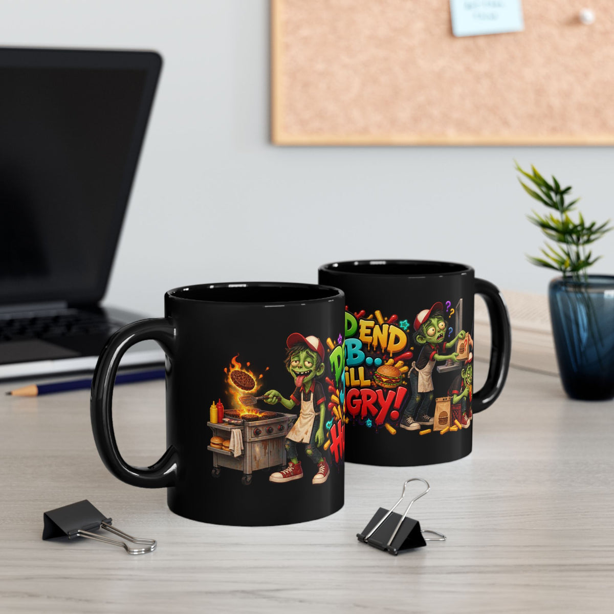 Dead End Job Still Hungry Funny Zombie Halloween Black Mug