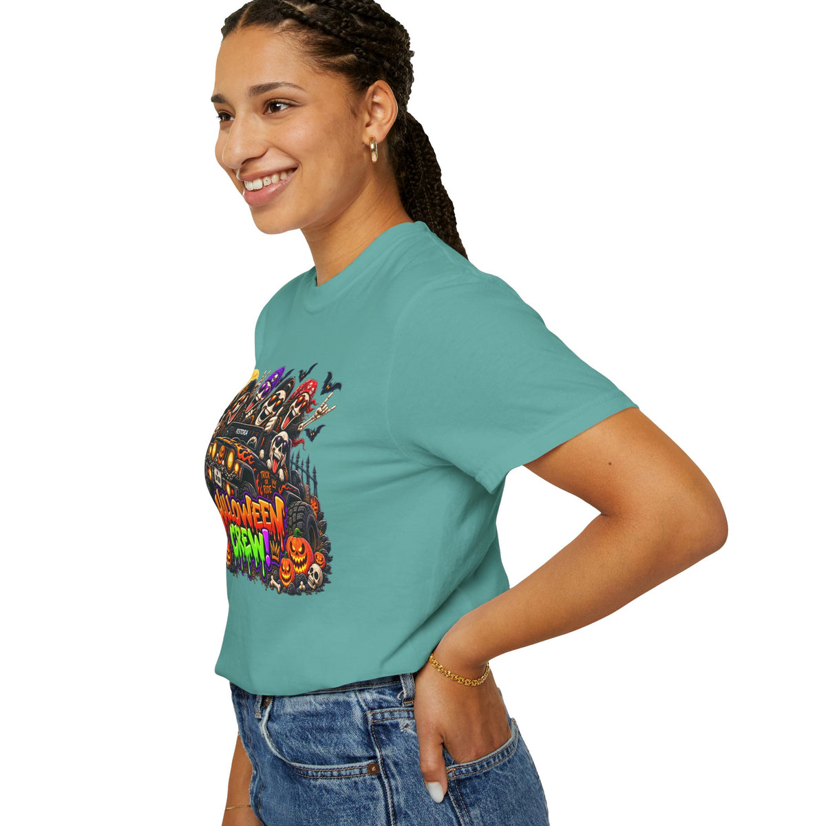 Halloween Crew T-Shirt – Skeleton Jeep Spooky Graphic Tee