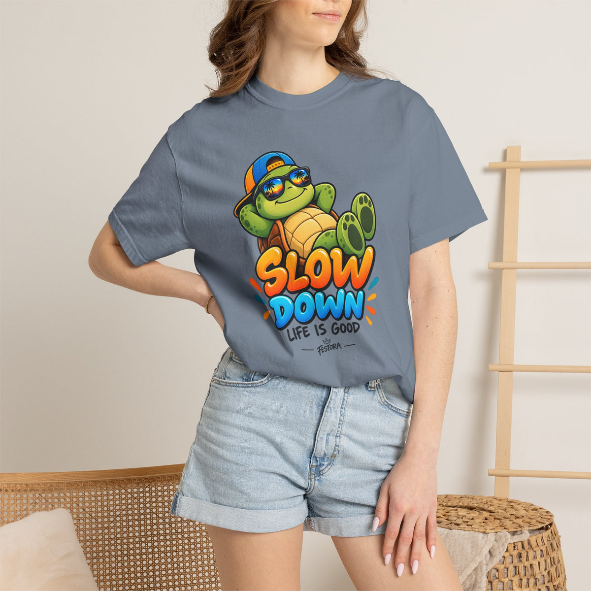 Slow Down, Life Is Good – Turtle Graphic T-Shirt | Festora Everyday