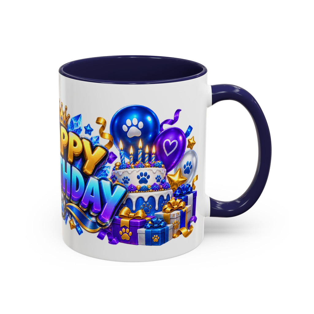White Wolf Happy Birthday Mug – Blue Purple & Gold Birthday Gift – FestoraShop White Coffee Mug