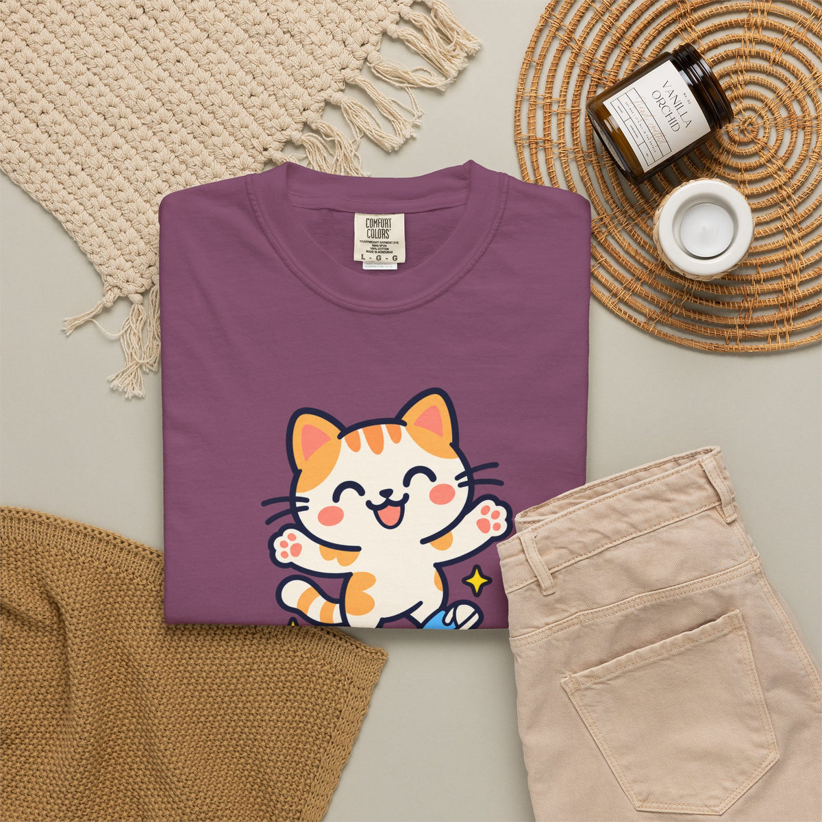 Stay Pawsitive – Cute Happy Cat Graphic T-Shirt