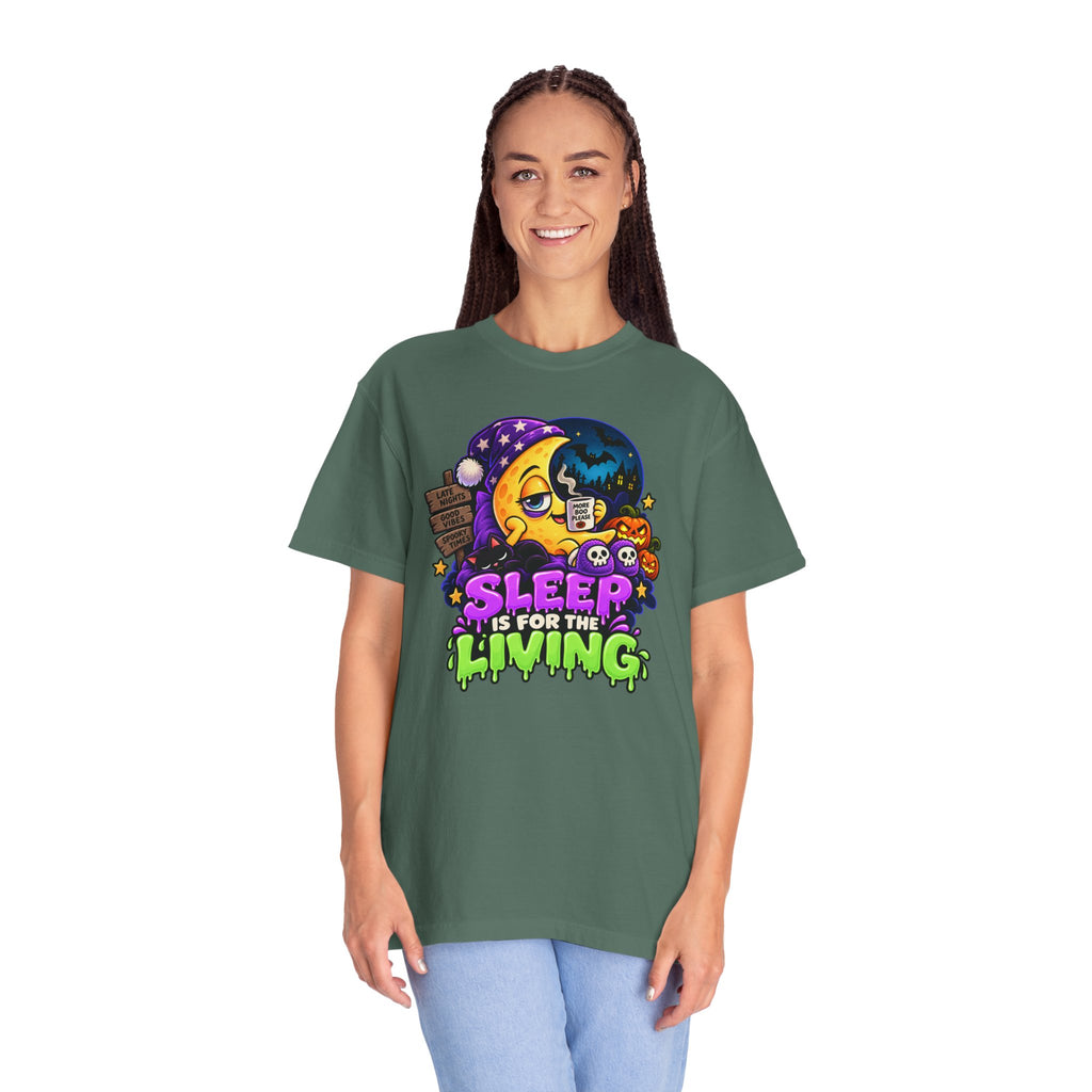 Sleep Is for the Living – Funny Halloween Moon T-Shirt