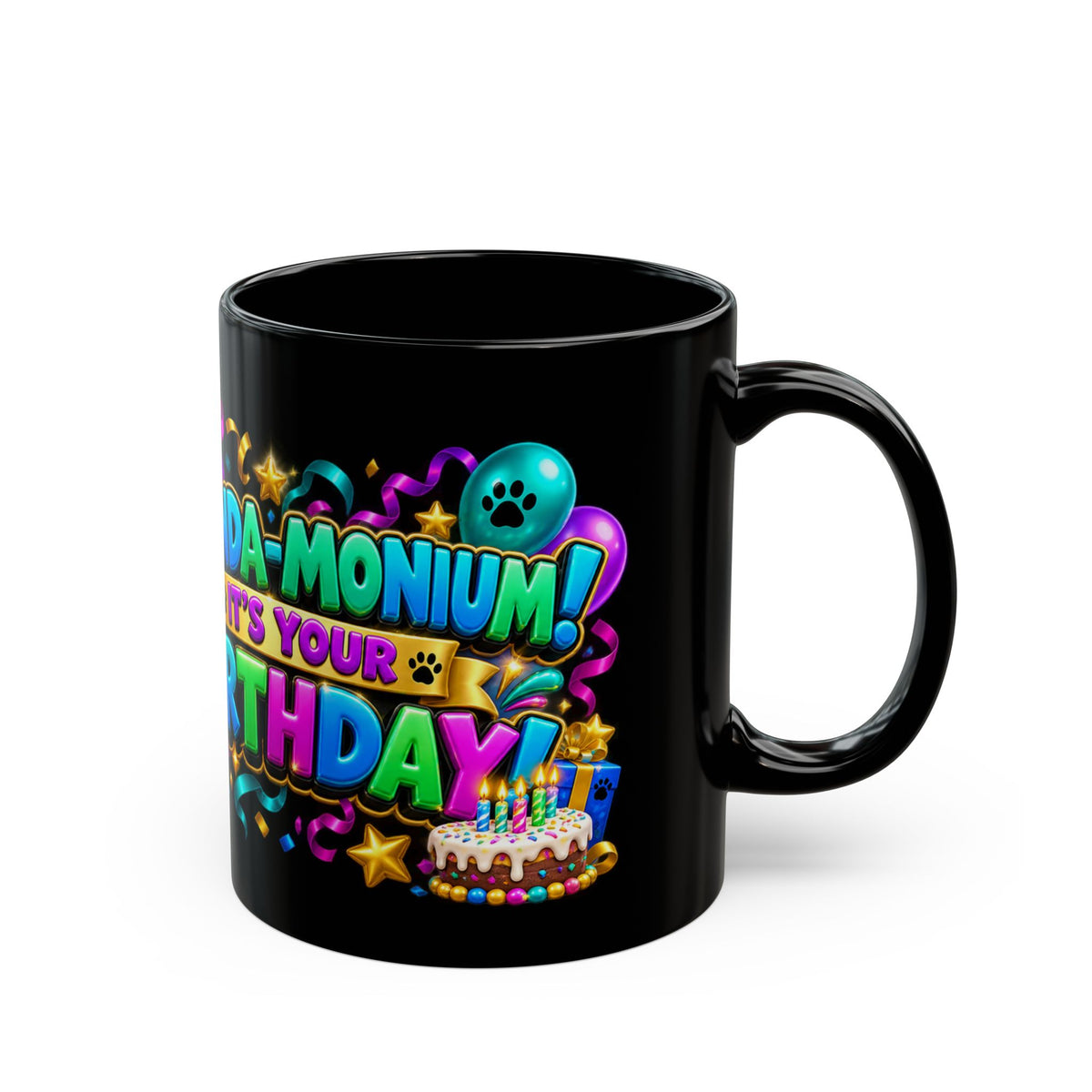 Panda-Monium! It’s Your Birthday Black Mug – Cute Panda Birthday Cup, Colorful Party Gift