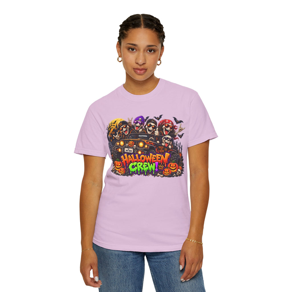 Halloween Crew T-Shirt – Skeleton Jeep Spooky Graphic Tee