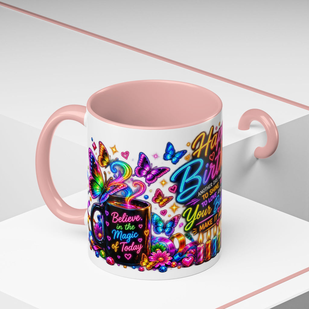Birthday Coffee Mug – Colorful "Happy Birthday" Gift Mug with Butterflies & Candles