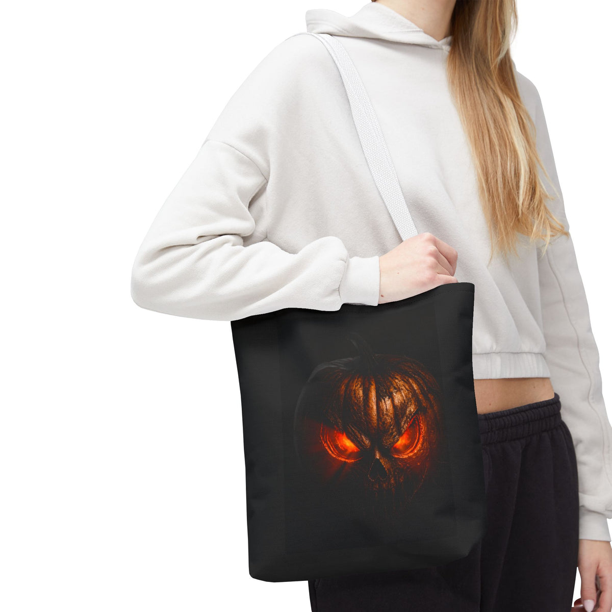 Spider Web Tote Bag — Creepy Red-Eyed Spider Halloween Grocery Tote