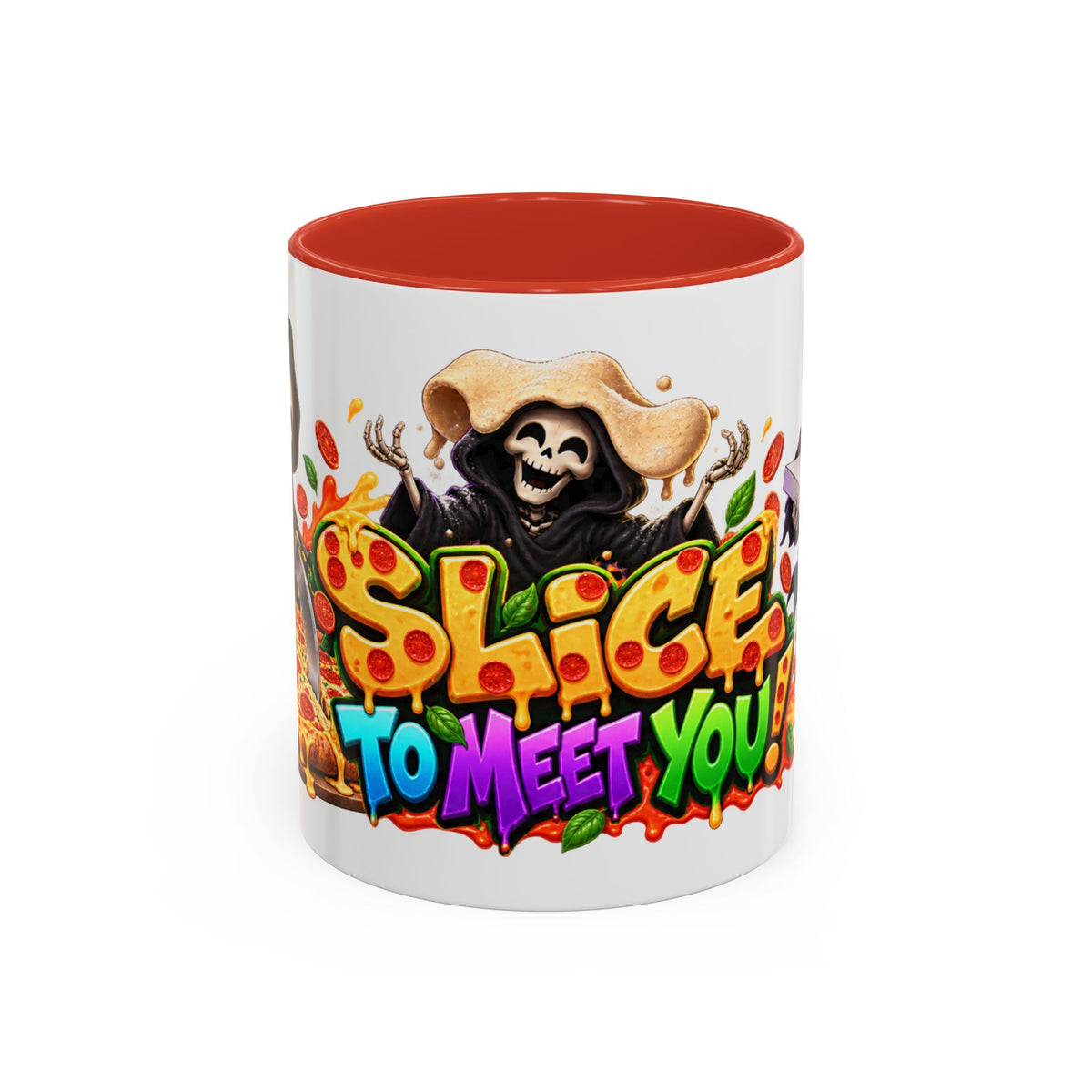 Slice to Meet You Funny Grim Reaper Pizza Halloween White Mug