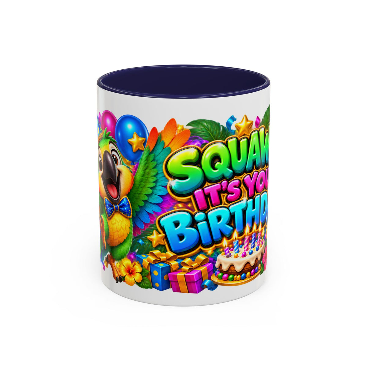 Squawk! It’s Your Birthday White Mug – Cute Parrot Birthday Cup, Colorful Tropical Party Gift