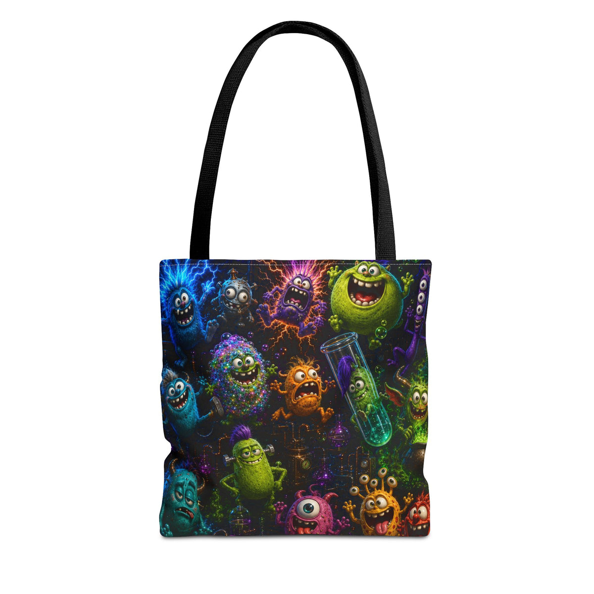 Mad Scientist Monsters Tote Bag – Colorful Laboratory Creature All-Over Print