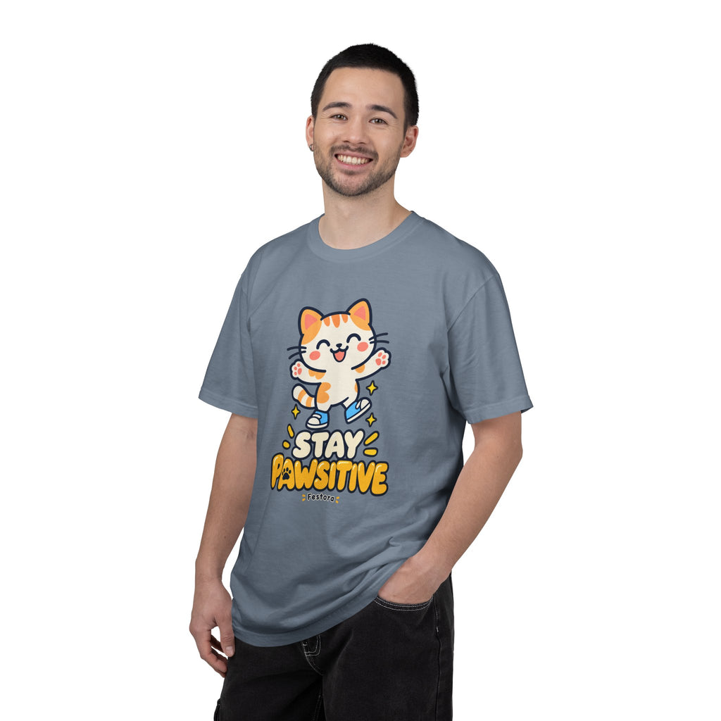 Stay Pawsitive – Cute Happy Cat Graphic T-Shirt