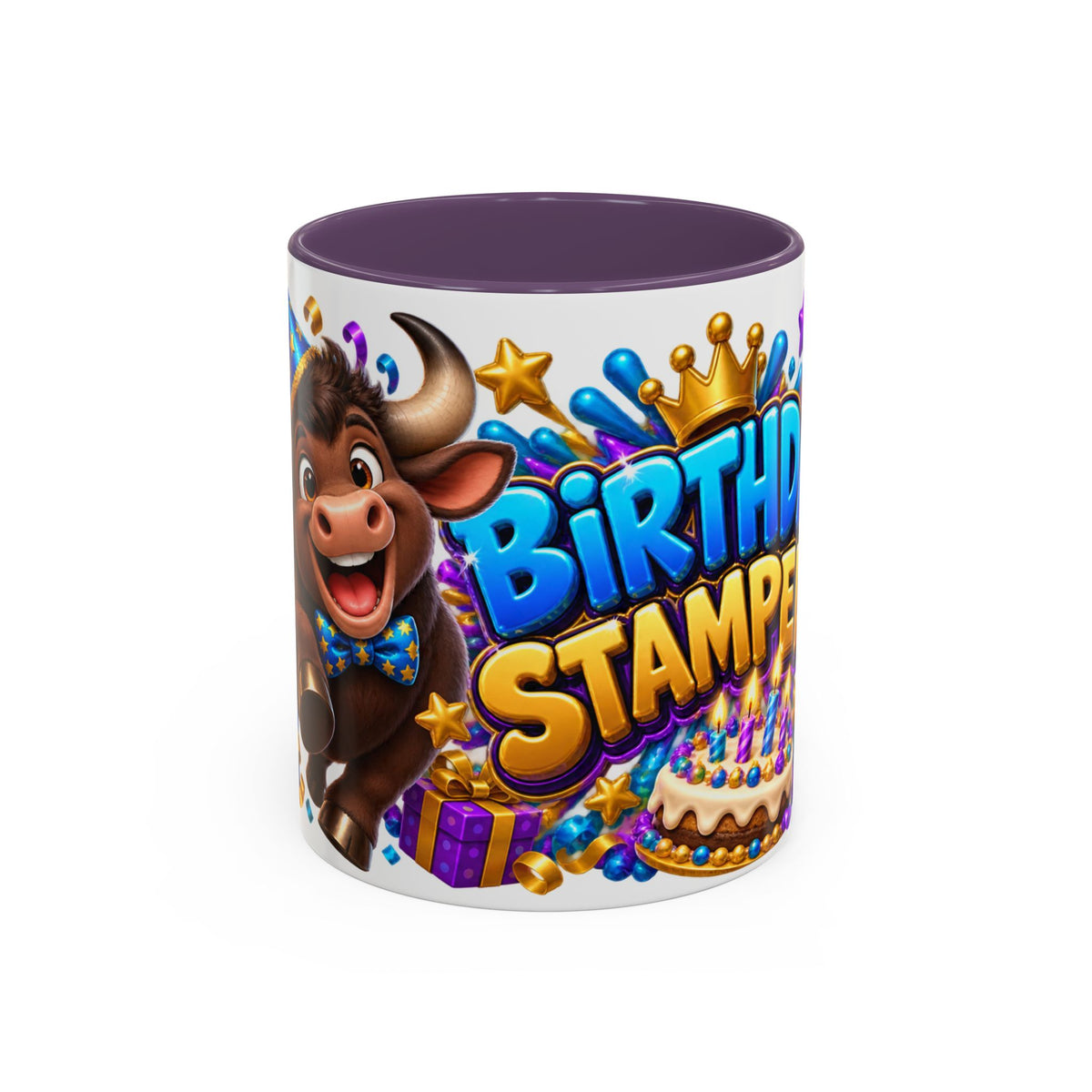 Birthday Stampede White Mug – Cute Buffalo Birthday Cup, Colorful Fun Party Gift