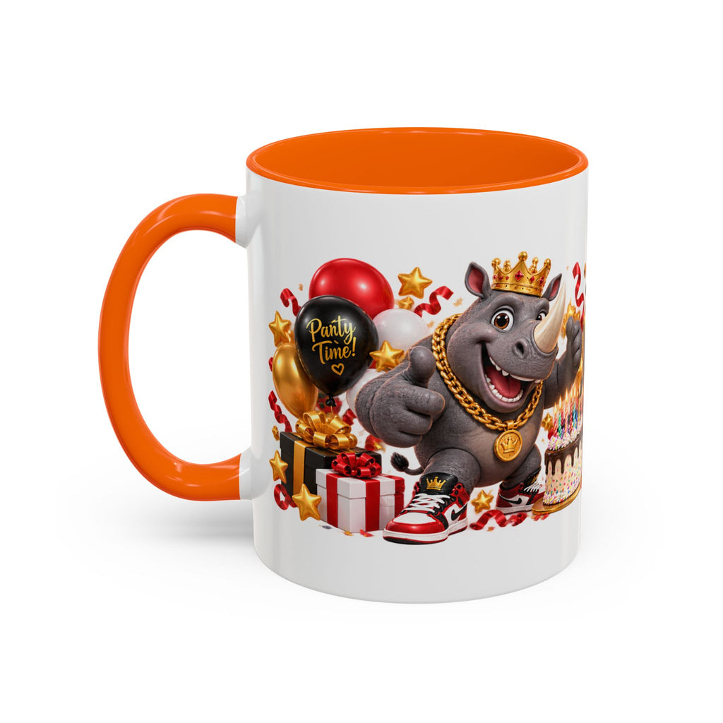 Happy Birthday Rhino Mug – Colorful 3D Birthday Gift – White Coffee Mug